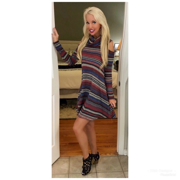 Adorable ribbed cowl neck exposed shoulder dress! - Picture 3 of 4